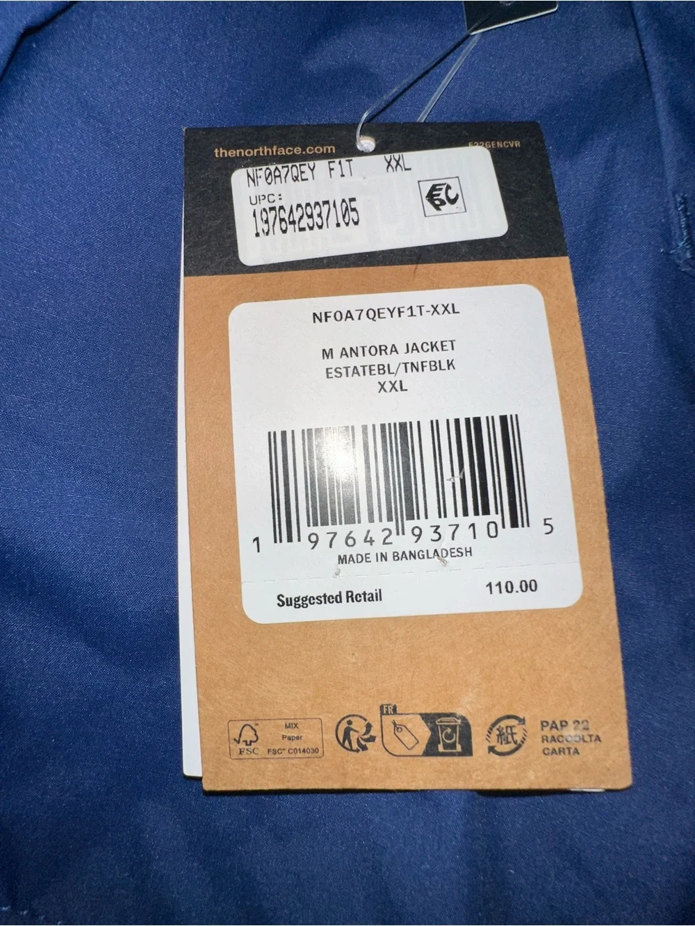 The North Face Blue and Black Hooded Rain Jacket